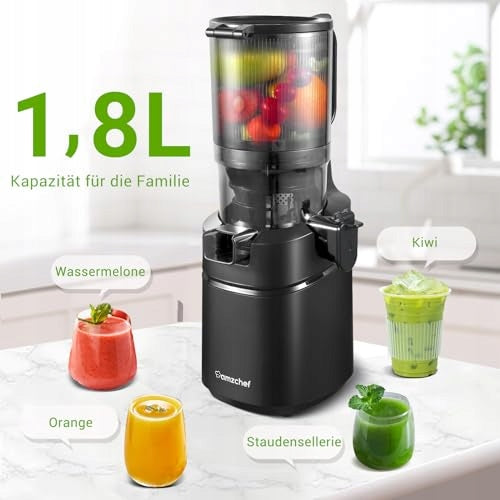AMZCHEF Slow Speed Juicer 250W 135MM For Vegetables and Fruits 1,8L Black Power rating 250 W