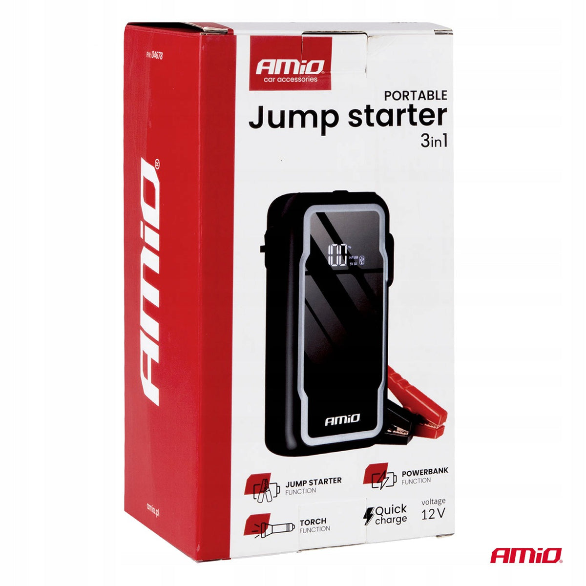 AMiO STARTER DEVICE 3in1 12V 12Ah 1600A POWERBANK LED FLASHLIGHT 04678 Brand Amio