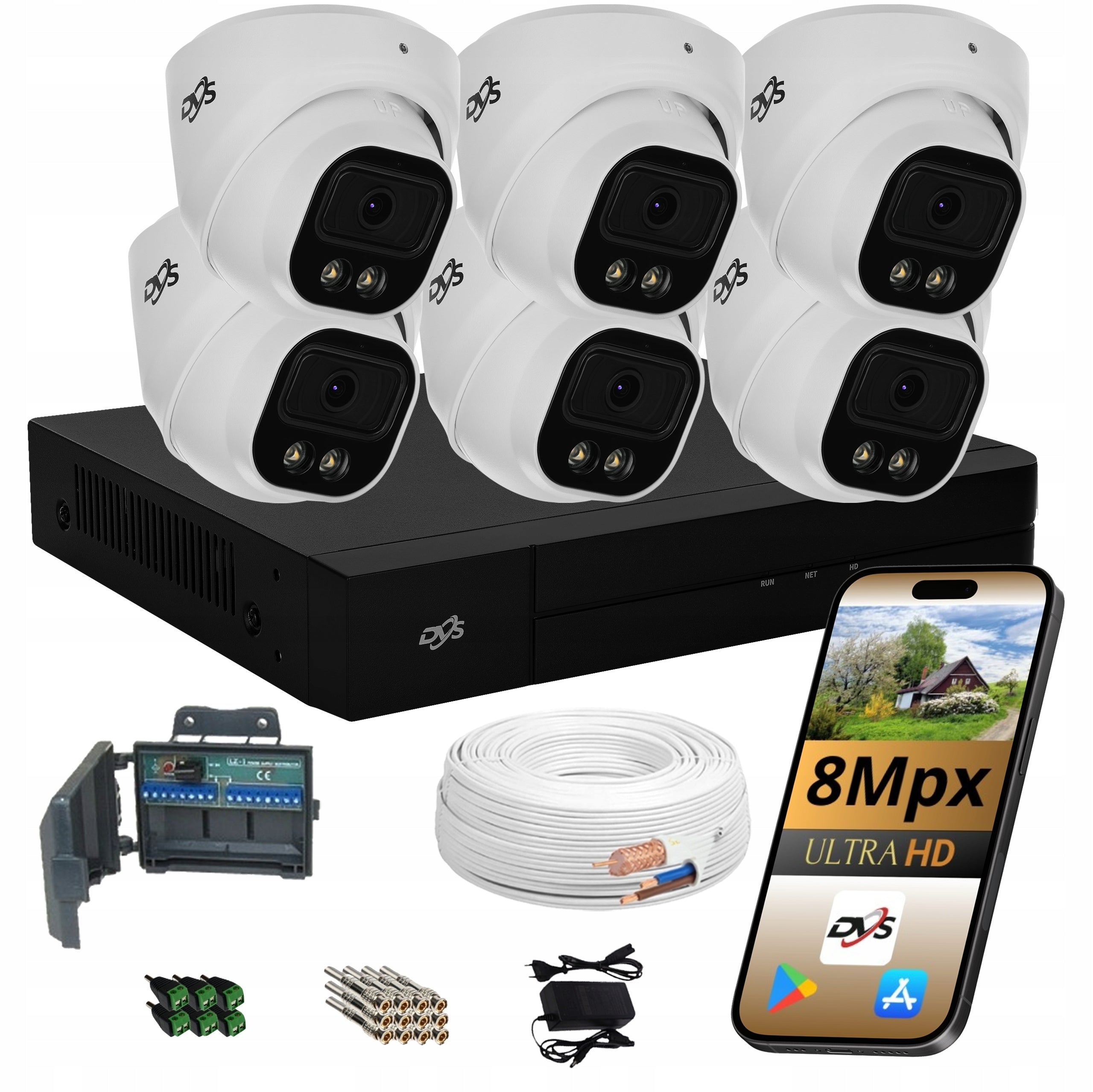 ANALOG HOME SURVEILLANCE CAMERA KIT 6x DVS 8Mpx DUAL LIGHT CAMERA