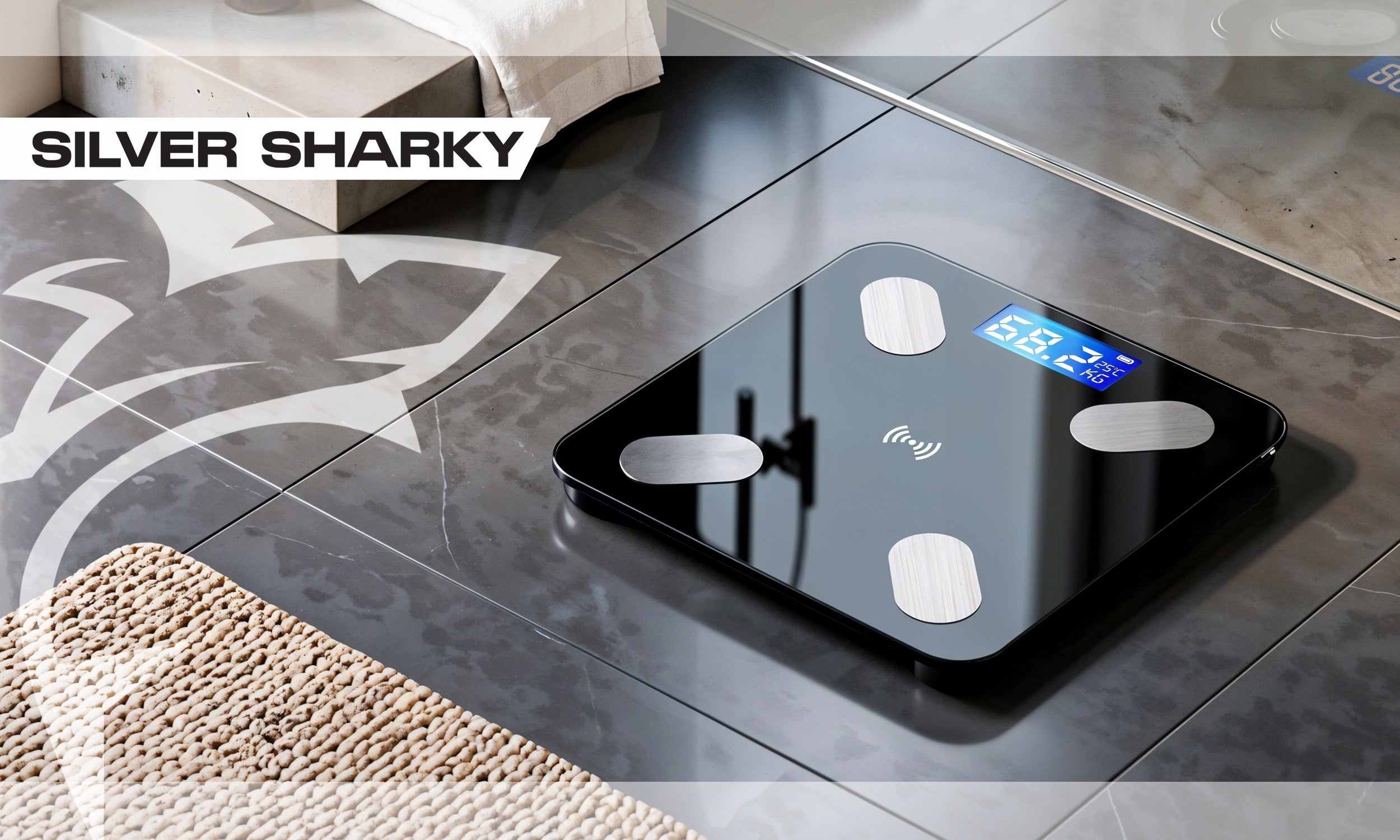 ANALYTICAL BATHROOM SCALE Silver Sharky SMART+WGTP1 PHONE APP Manufacturer code WGTP1