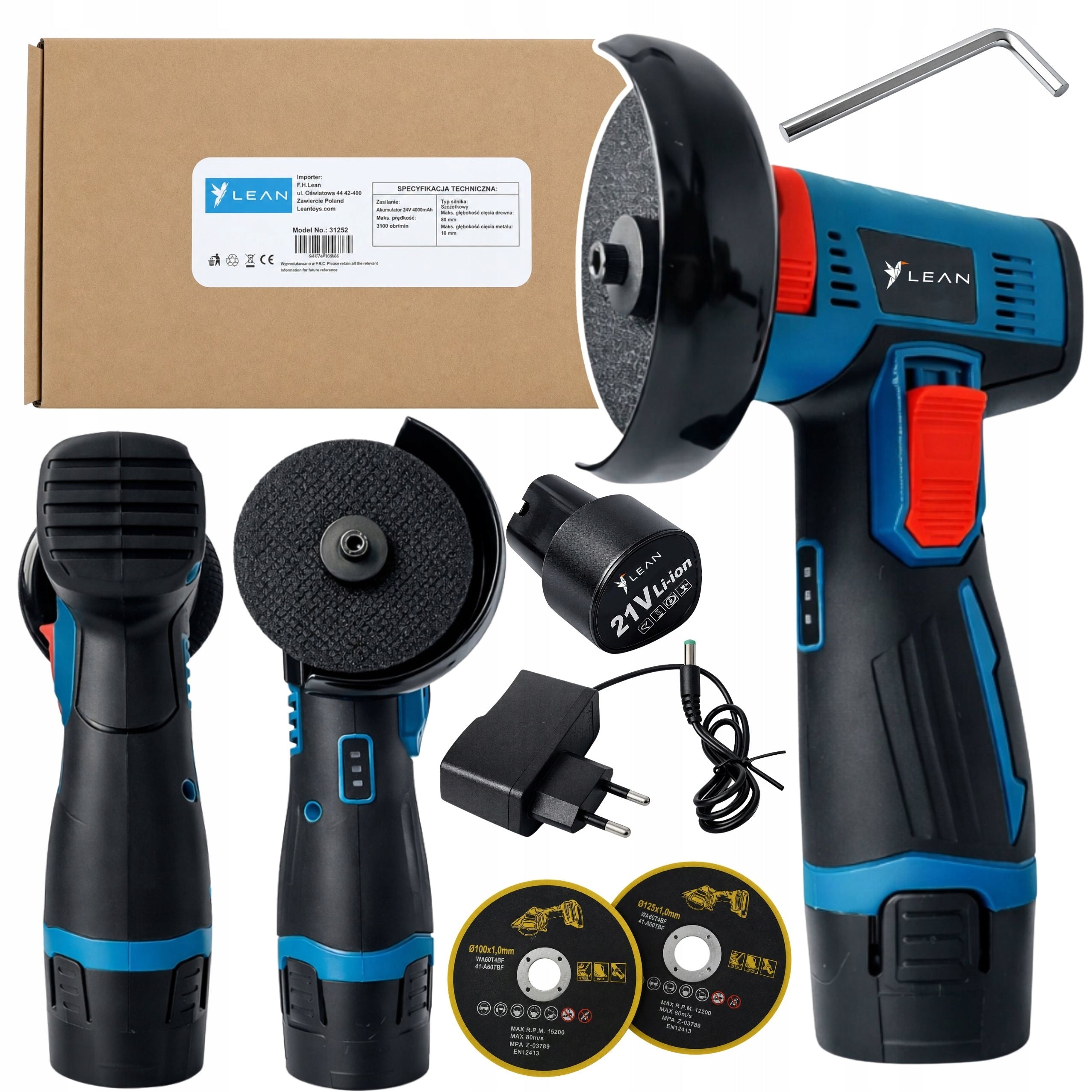 ANGLE GRINDER FOR CORDLESS CUTTING 15000 RPM 2xDISC 2xAKU 21V Packaging status original