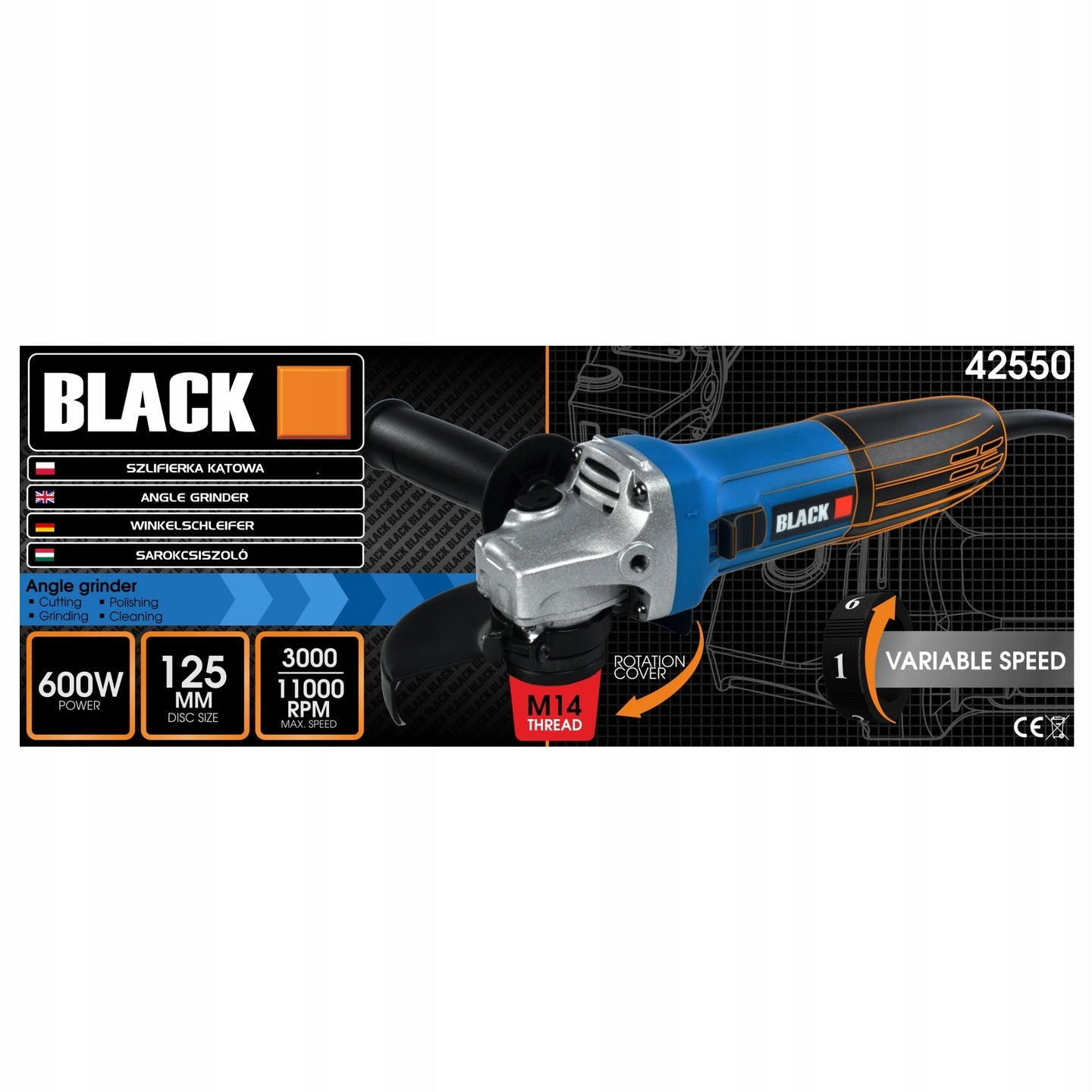 ANGLE GRINDER LIGHT STRONG 125mm ANGLE DIAX ROTATION ADJUSTMENT BLACK Packaging status original