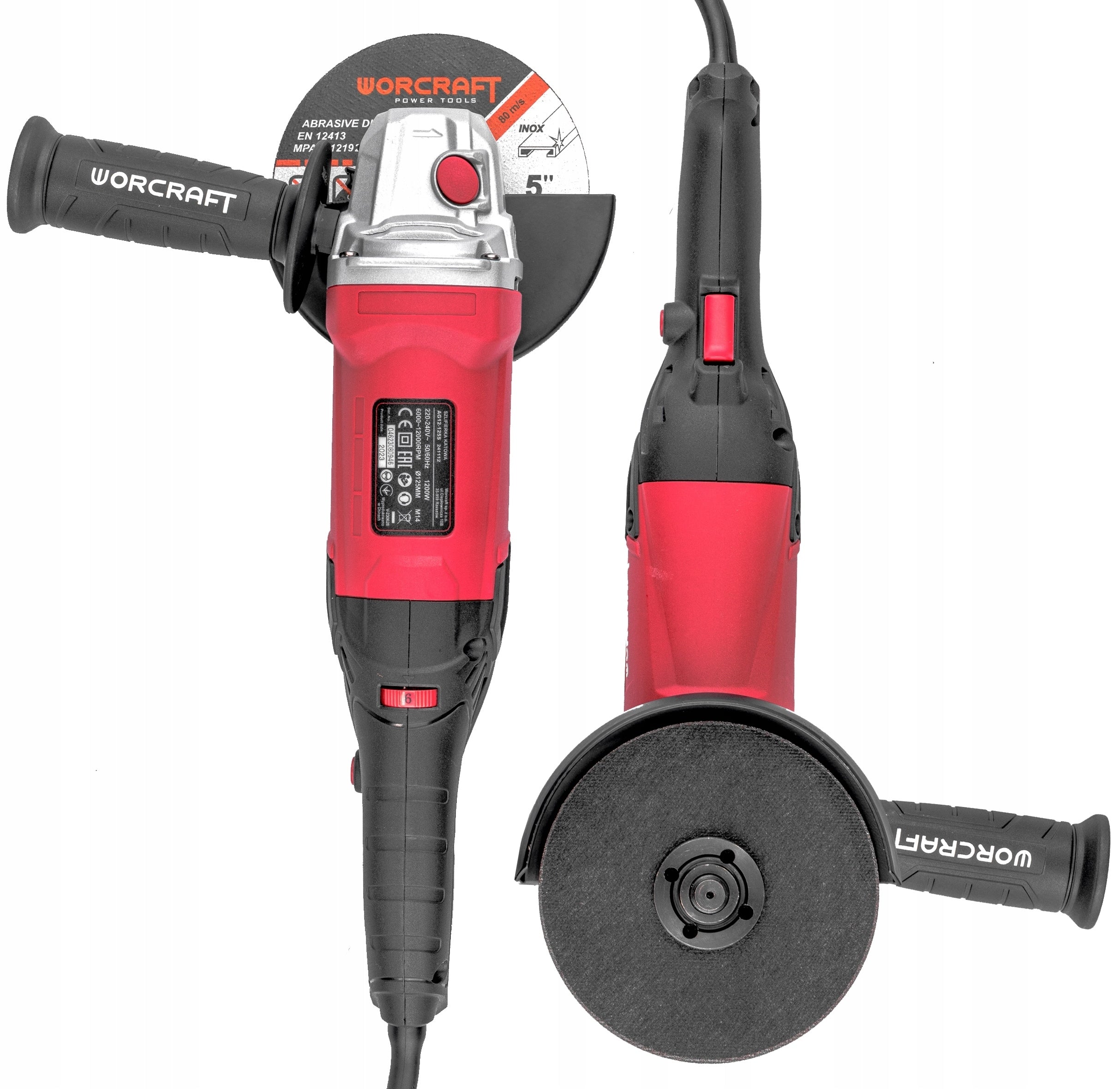 ANGLE GRINDER WORCRAFT AG12-125S STRONG 125mm Rotation adjustment +DISCS Maximum power 1200 W