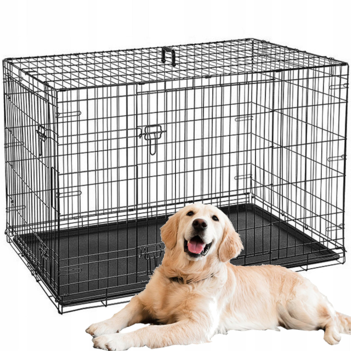 ANIMAL DOG CAGE METAL KENNEL PLAYPEN TRANSPORTER XXL 106x71x77