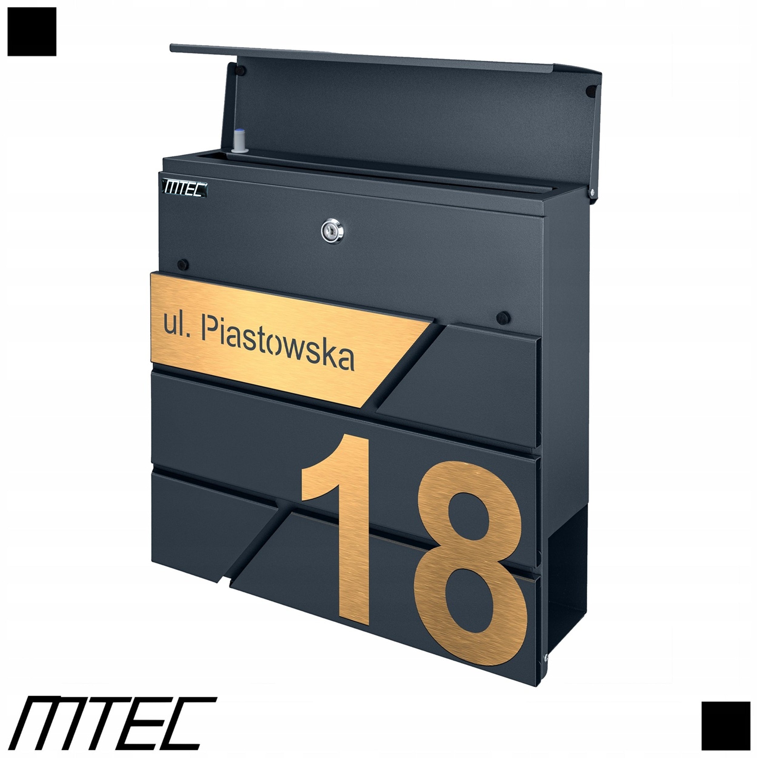 ANTHRACITE MAILBOX + GOLD NUMBERS LAMINATE Manufacturer code 003-LAM018