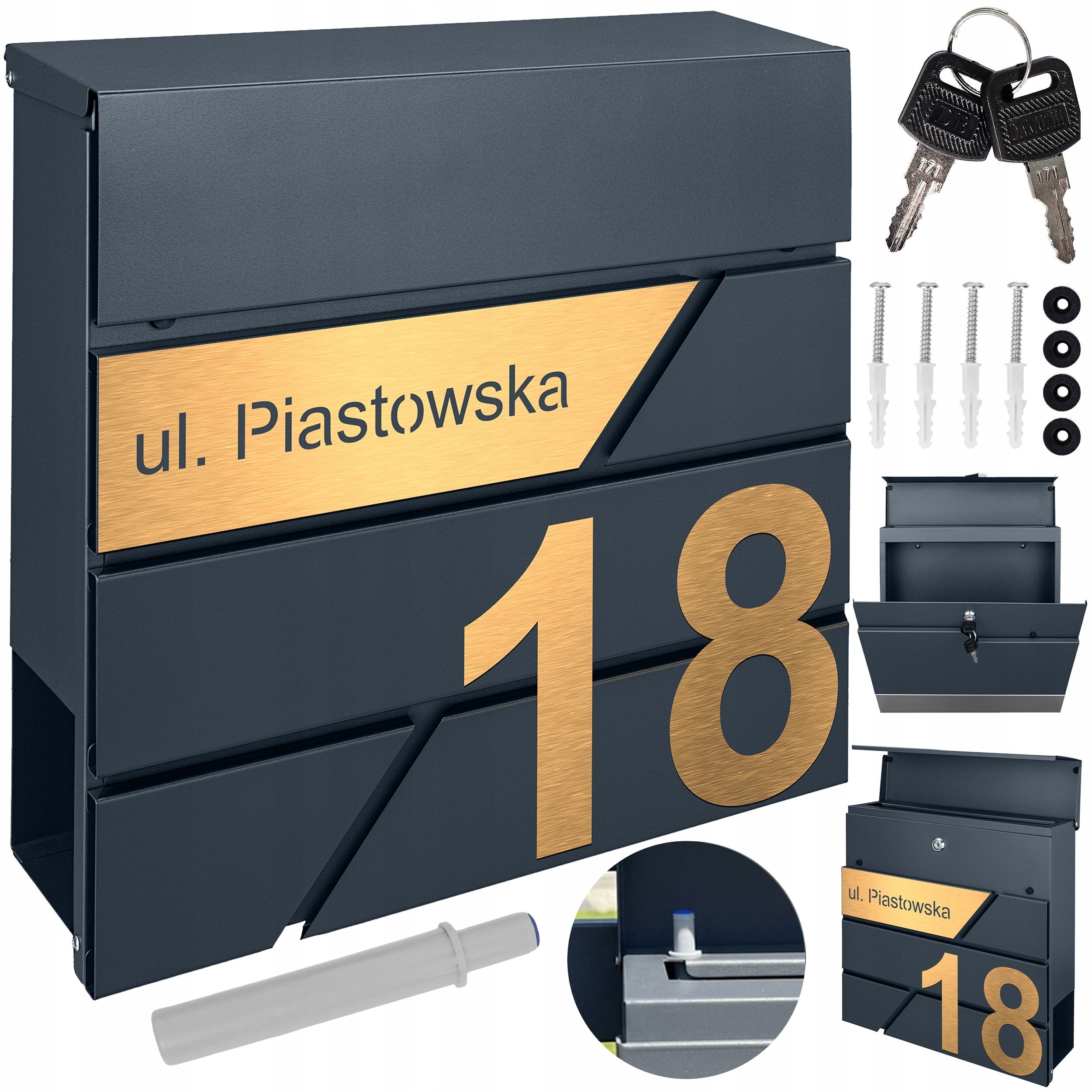 ANTHRACITE MAILBOX + GOLD NUMBERS LAMINATE