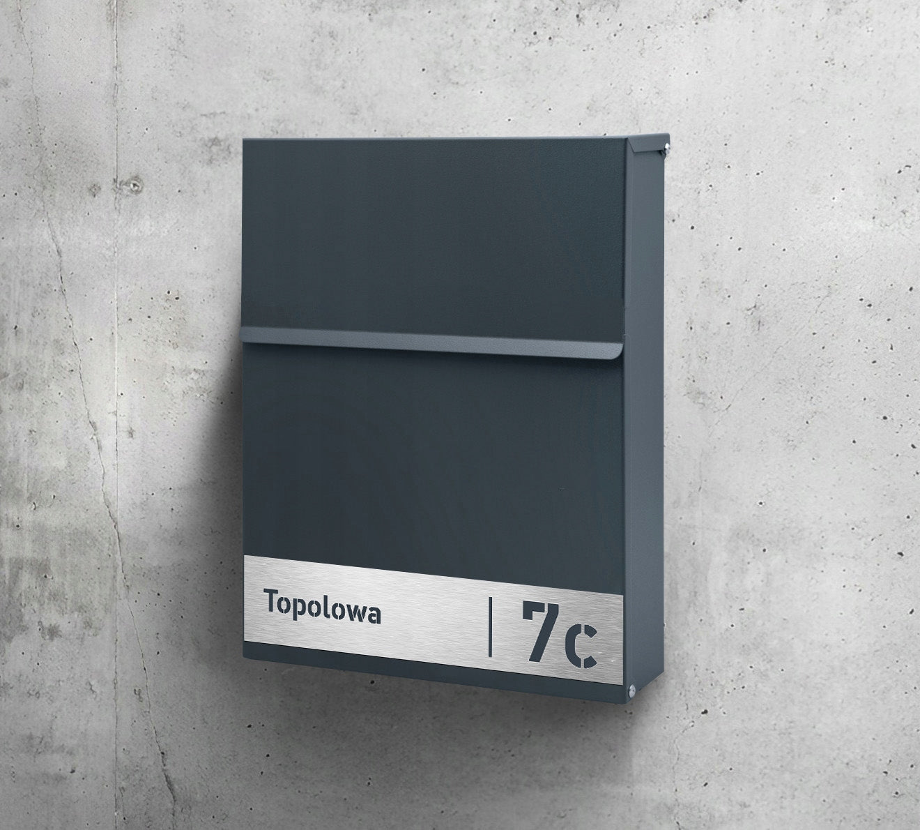 ANTHRACITE MAILBOX SLIM LETTER + LAMINATE ENGRAVED Color gray
