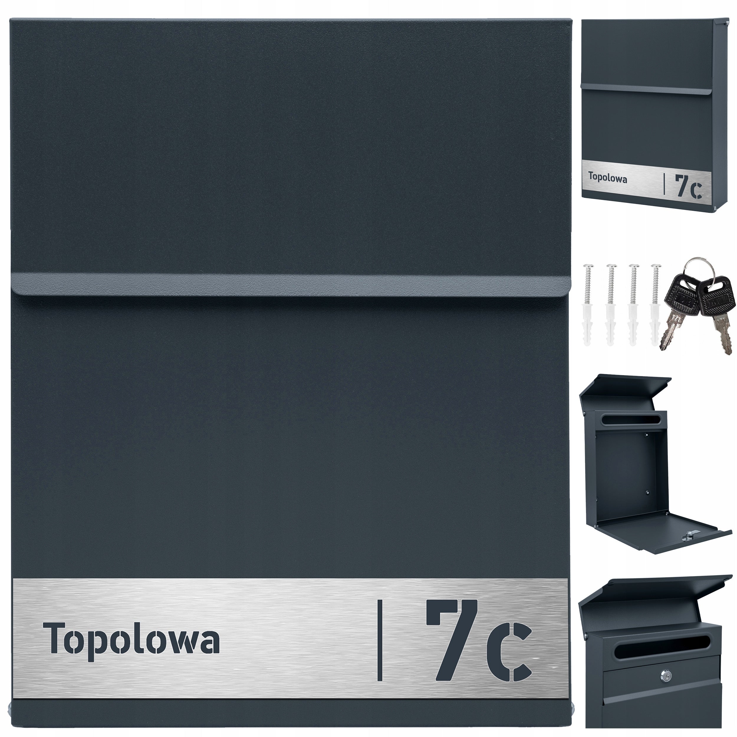 ANTHRACITE MAILBOX SLIM LETTER + LAMINATE ENGRAVED