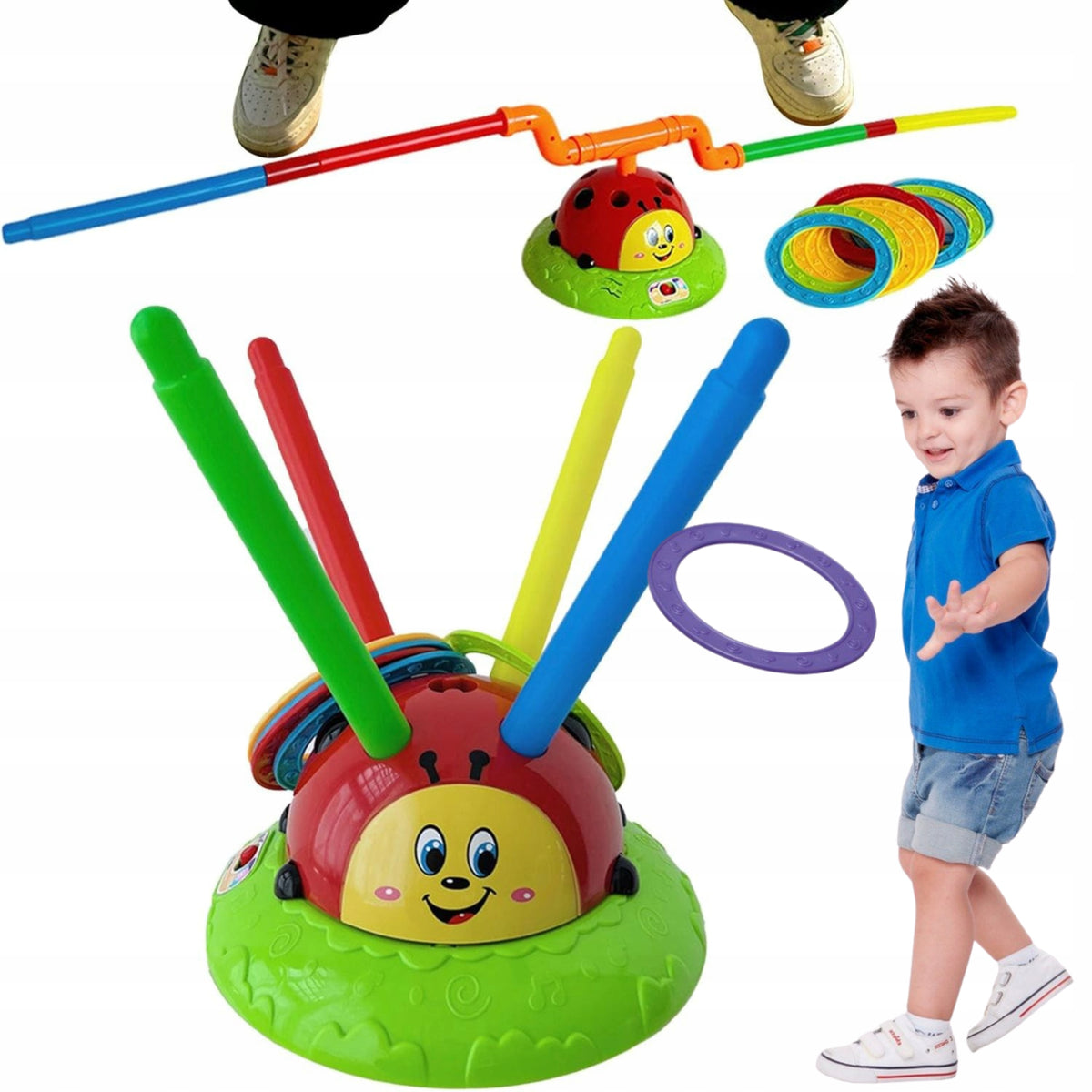 ARCADE GAME FOR CHILDREN JUMP ROPE LADYBUG THROW TO TARGET HOOPS 3in1