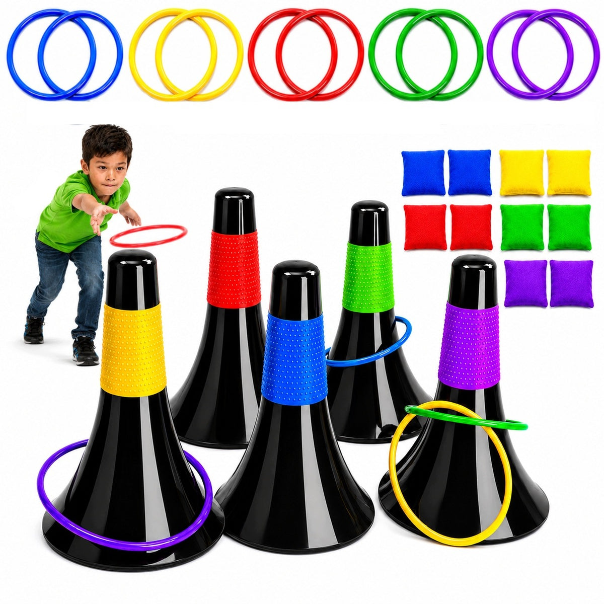 ARCADE GAME THROWING TO TARGET RINGO CONES POUCHES GARDEN SET