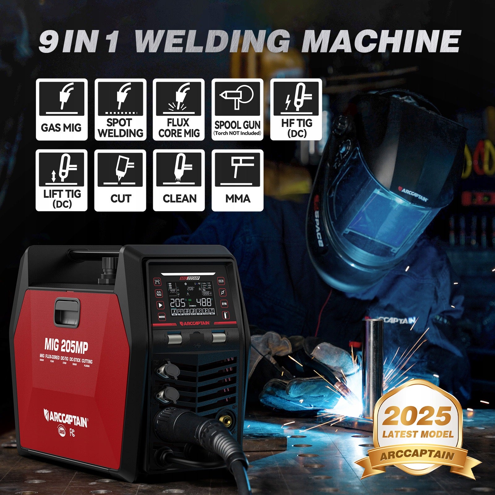 ARCCAPTAIN MIG205 MP MIG MAG TIG MMA CUT 9w1 205A welder Packaging status original
