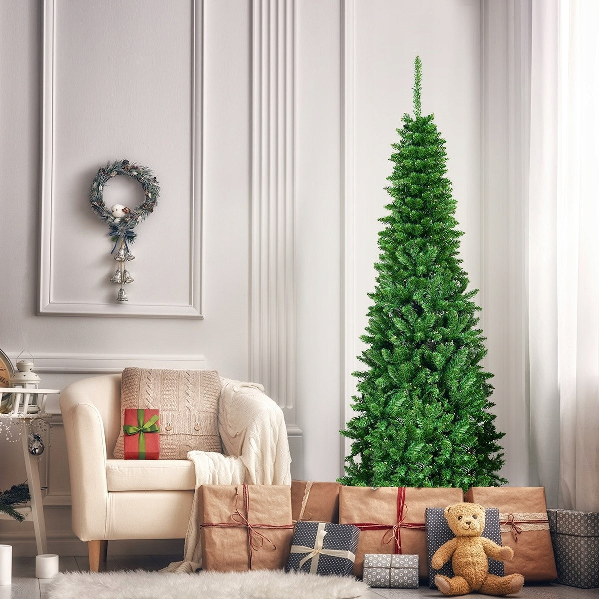 ARTIFICIAL CHRISTMAS TREE 200 CM NARROW LED 250 LIGHTS STAND Packaging status original