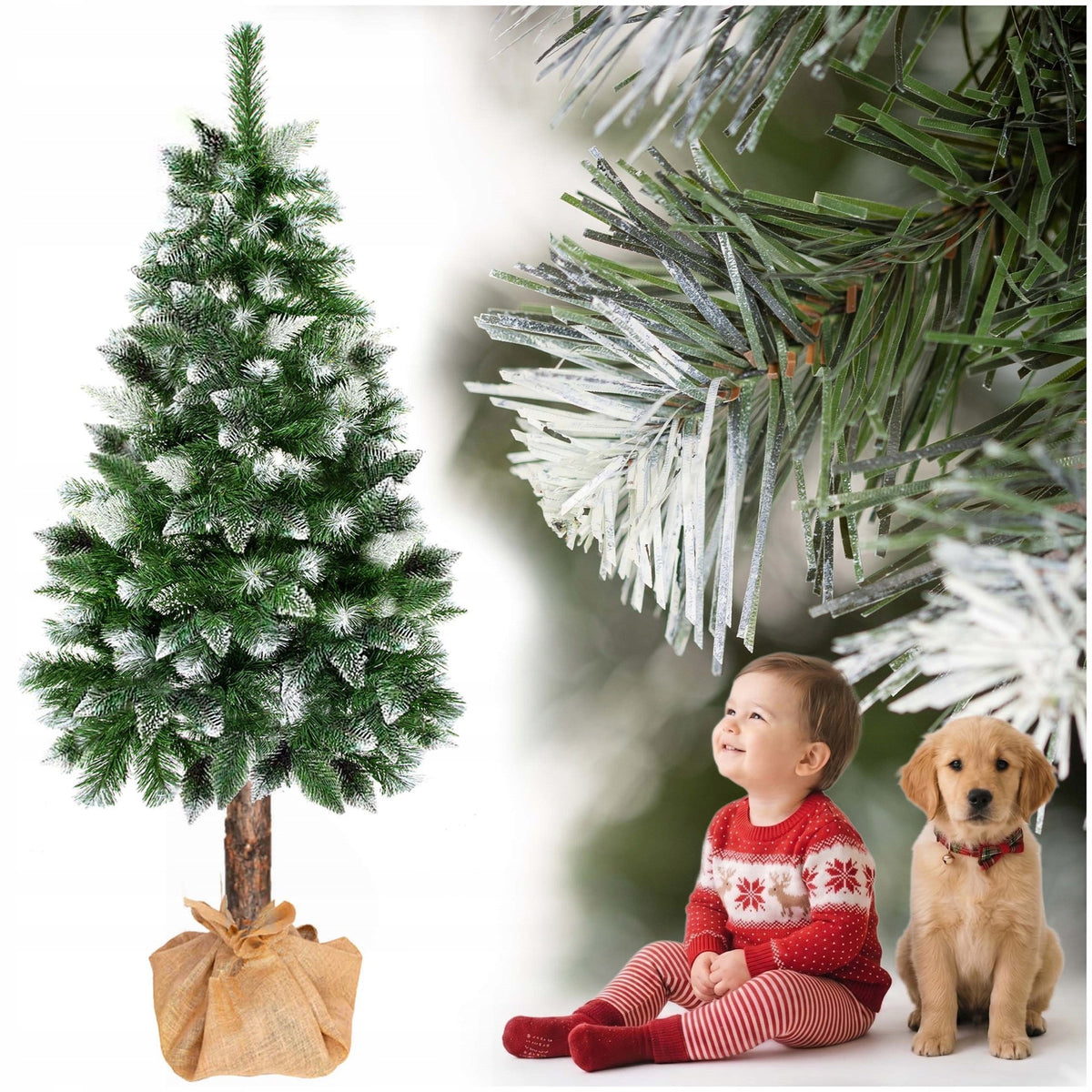 ARTIFICIAL CHRISTMAS TREE 220 cm ON THE TRUNK DIAMOND PINE DENSE SNOW-COVERED LIKE ALIVE