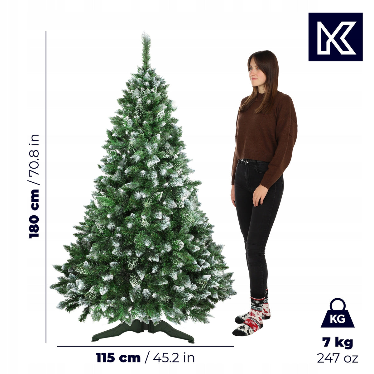 ARTIFICIAL CHRISTMAS TREE AS LIVE 180 cm FIR DENSE DIAMOND SNOW-COVERED PREMIUM Brand Kadax
