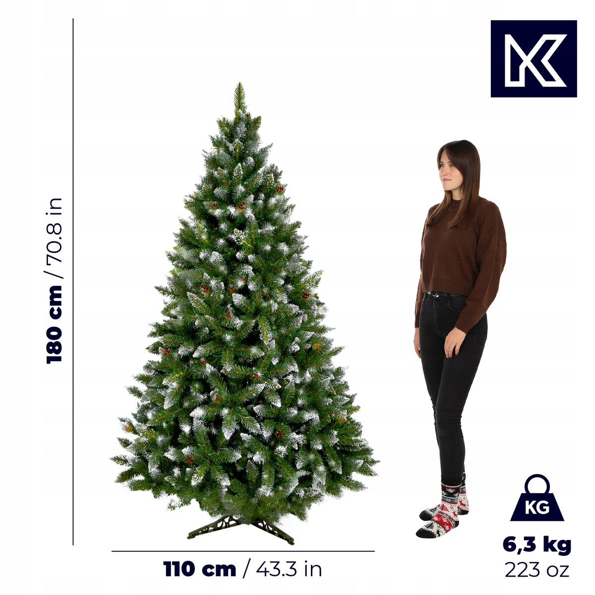 ARTIFICIAL CHRISTMAS TREE AS LIVE 180 cm PINE DENSE DIAMOND SNOW-COVERED PREMIUM Brand Kadax