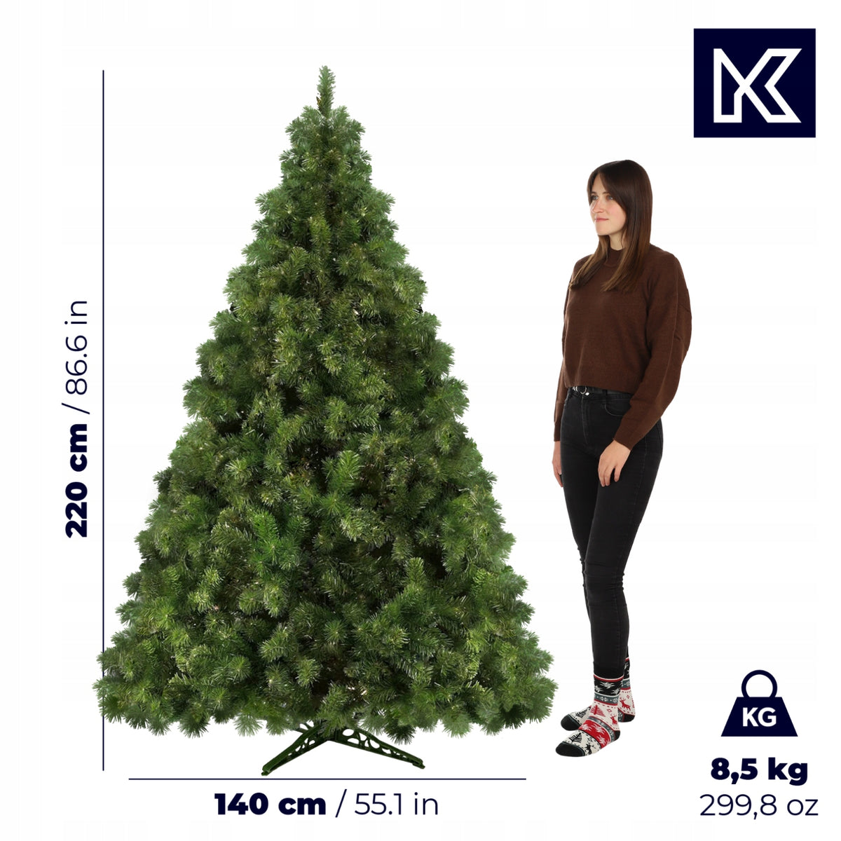 ARTIFICIAL CHRISTMAS TREE AS LIVE 220 cm FIR DENSE BEAUTIFUL STABLE PREMIUM STAND Brand Kadax