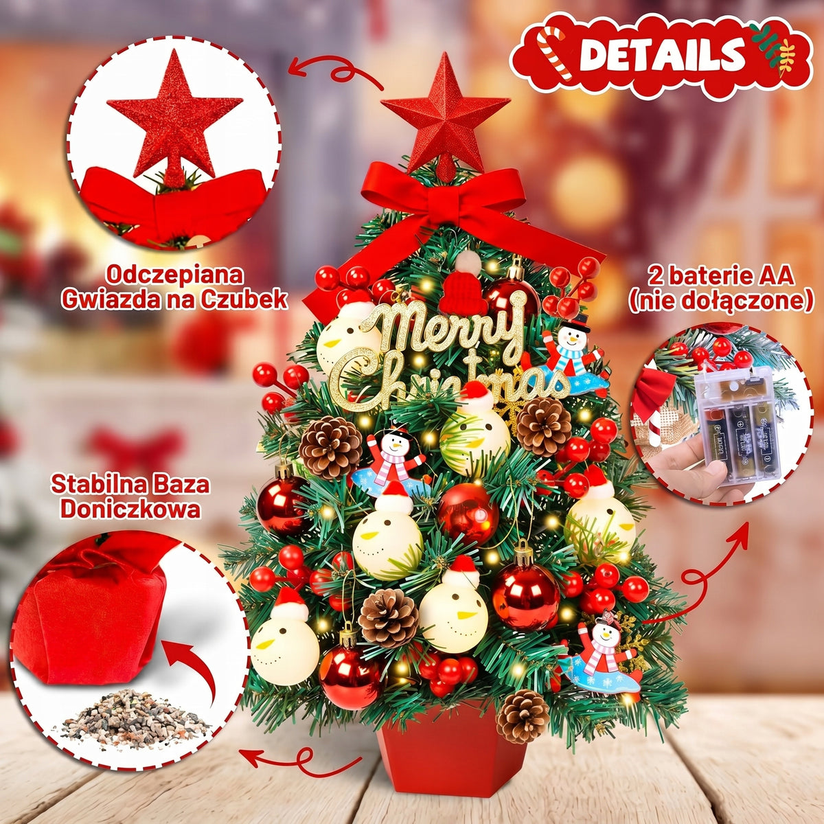 ARTIFICIAL CHRISTMAS TREE DRESSED CHRISTMAS DECORATIONS BAUBLE LAMPS 60CM Manufacturer code P40AL01