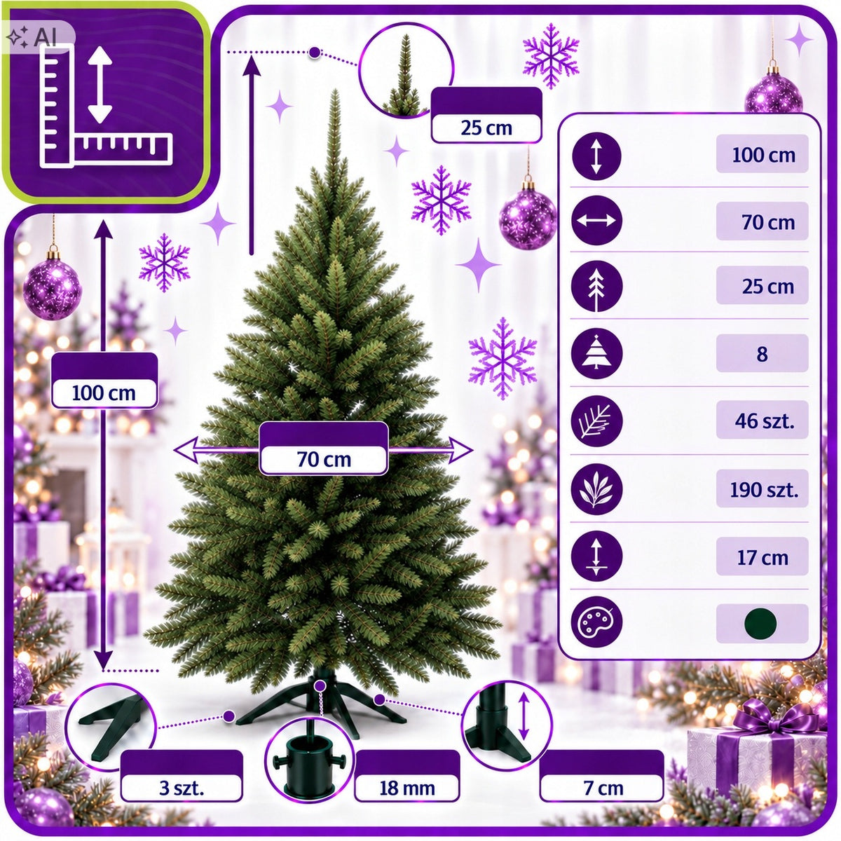 ARTIFICIAL CHRISTMAS TREE LIKE LIVE CAUCASIAN SPRUCE DENSE TWIGS 100cm STAND Poland Packaging status original