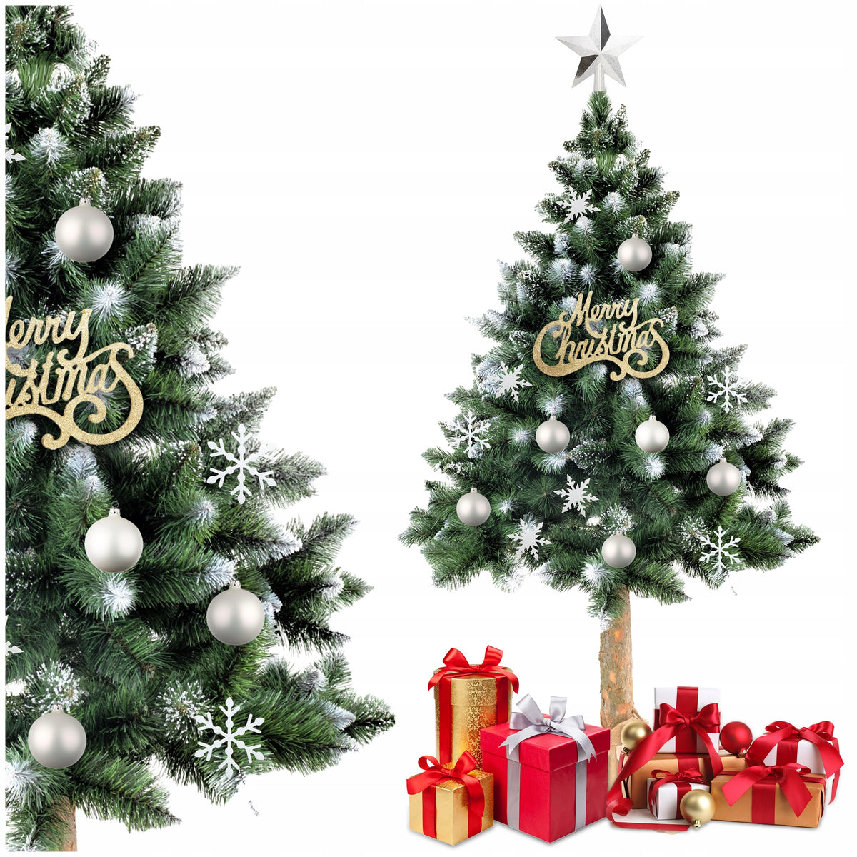 ARTIFICIAL CHRISTMAS TREE ON THE TRUNK BEAUTIFUL DIAMOND PINE DENSE SNOW-COVERED 180 CM Manufacturer code Choinka Sztuczna Na NATURALNYM Pniu Sosna