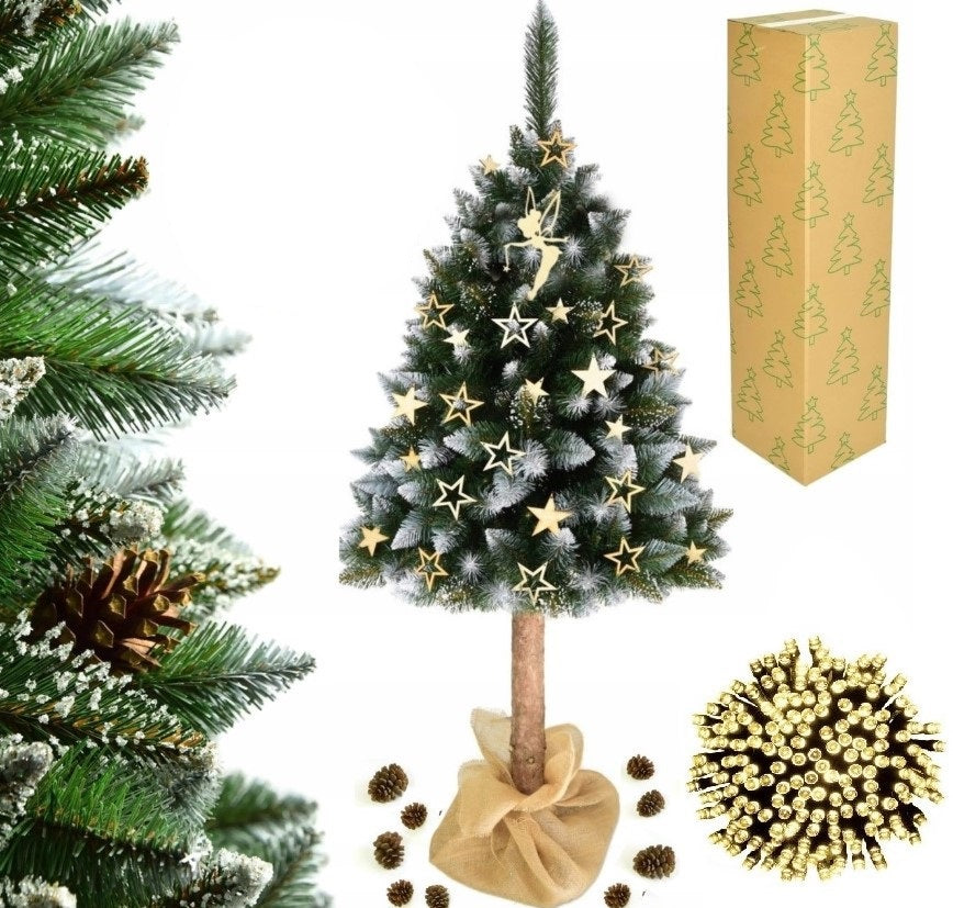 ARTIFICIAL CHRISTMAS TREE ON THE TRUNK DIAMOND PINE DENSE SNOWED 180CM + LAMPS