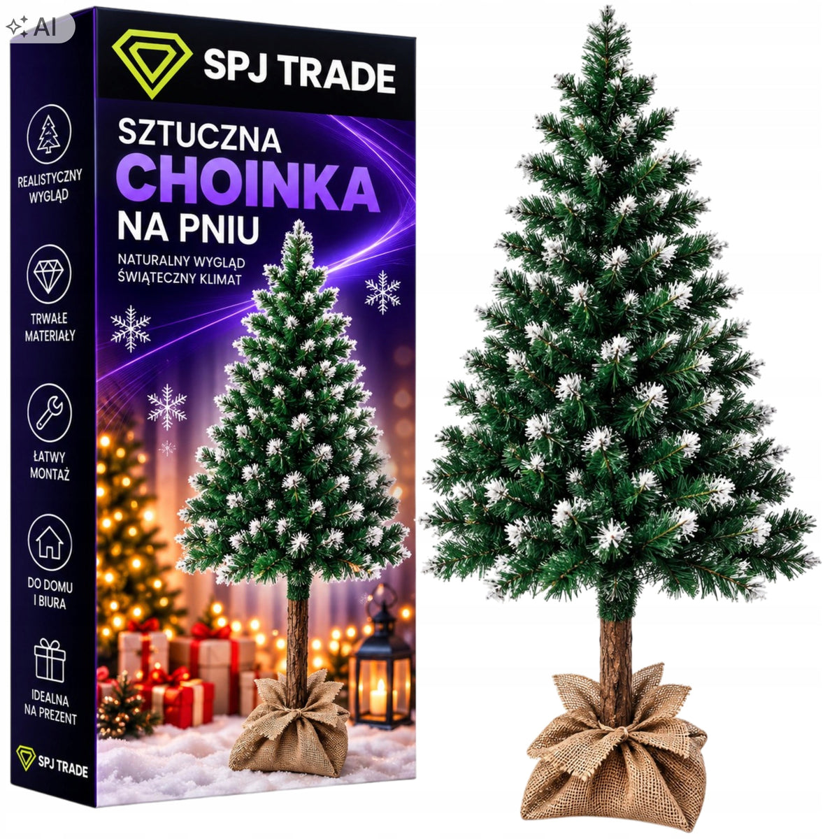 ARTIFICIAL CHRISTMAS TREE ON THE TRUNK LIKE A LIVING 180 CM SNOW-COVERED DIAMOND CHRISTMAS TREE DENSE