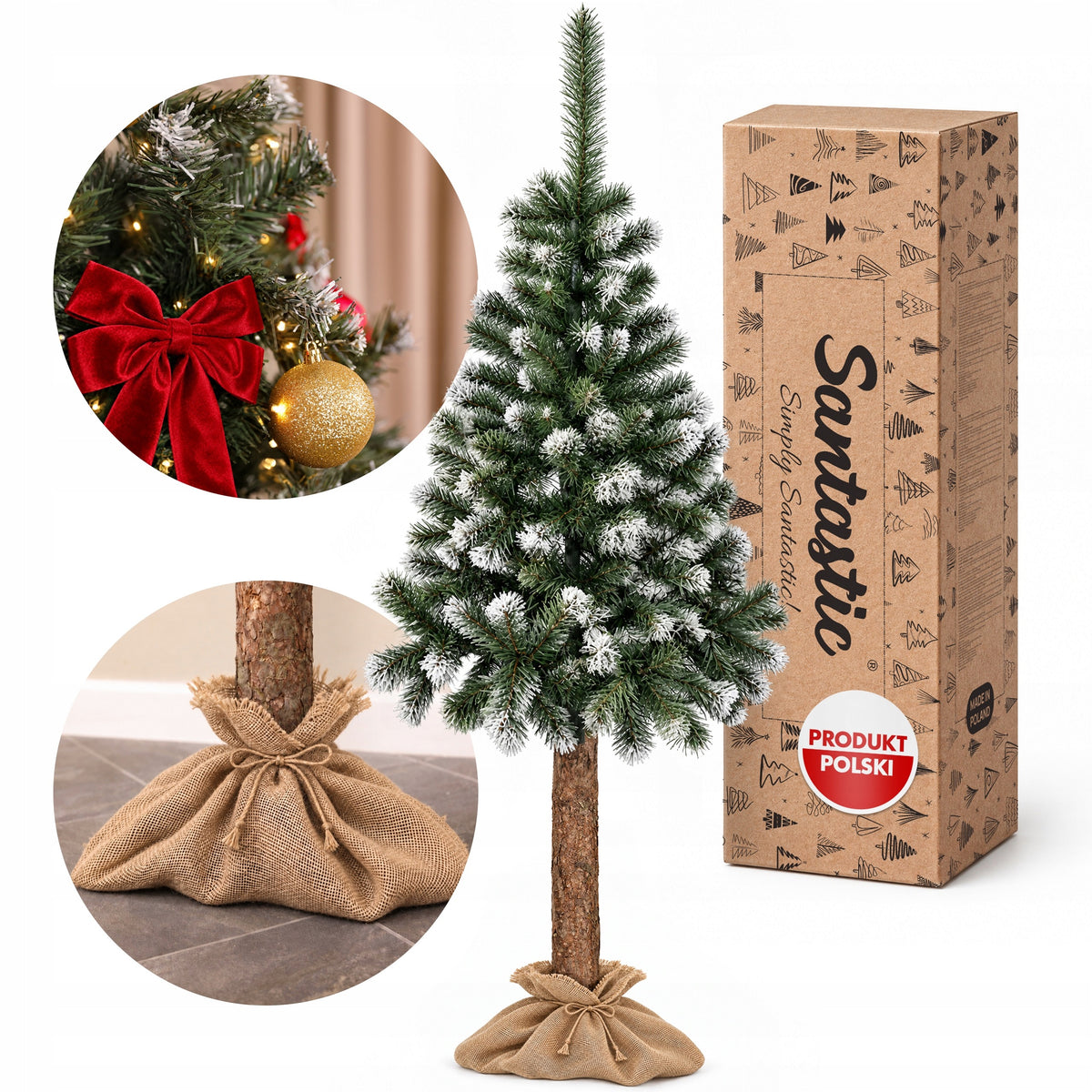 ARTIFICIAL CHRISTMAS TREE on natural trunk SNOW-COVERED AS ALIVE 220cm Poland