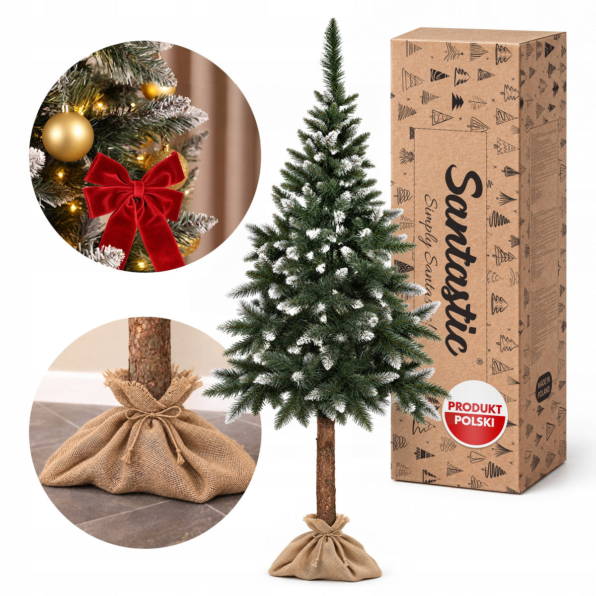 ARTIFICIAL CHRISTMAS TREE on natural trunk SNOW-COVERED DENSE TREE PREMIUM 180cm