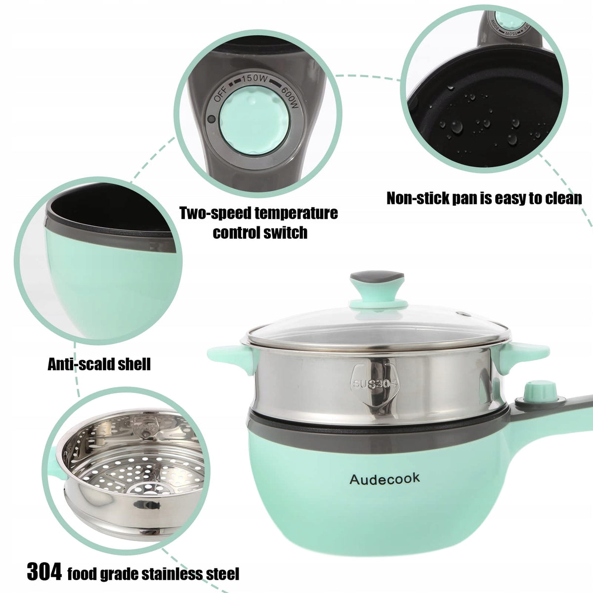 AUDECOOK Electric Pot With Steamer 1,5L Anti-Adhesive Pan EAN (GTIN) 5906521916330