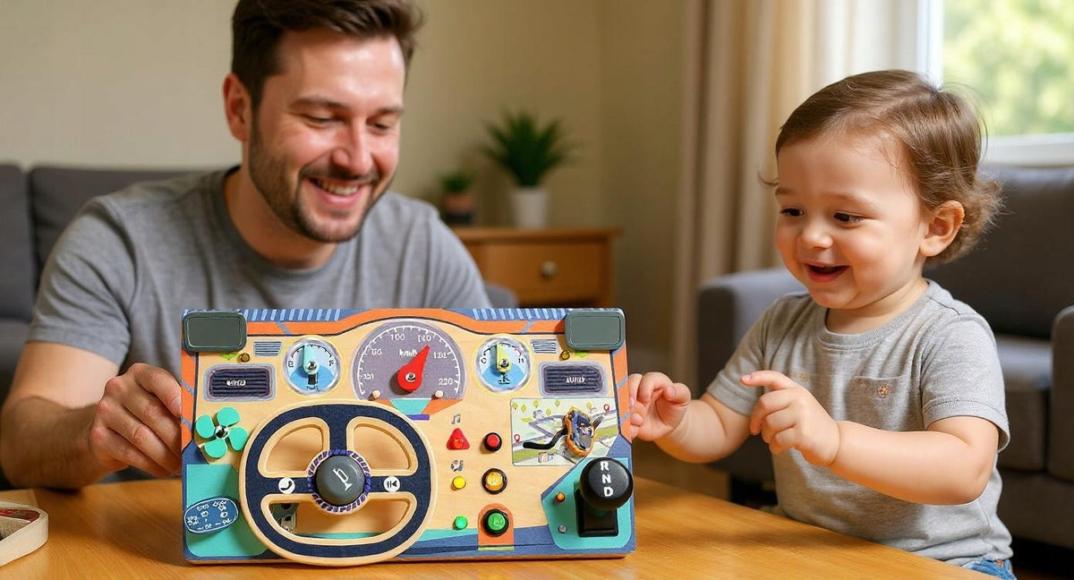 AUTO MANIPULATION BOARD WITH STEERING WHEEL WOODEN INTERACTIVE LED Manufacturer code PANEL SAMOCHODOWY EDUKACYJNY ROZWOJOWY ŁADNY