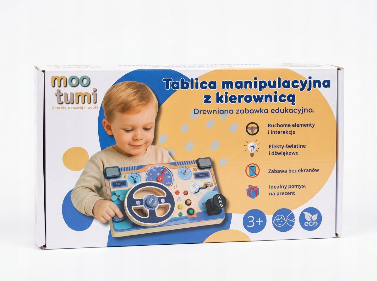 AUTO MANIPULATION BOARD WITH STEERING WHEEL WOODEN INTERACTIVE LED Packaging status original