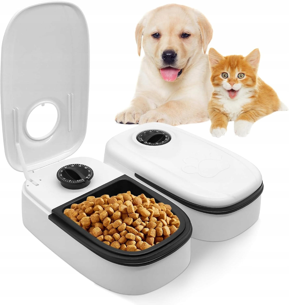 AUTOMATIC CAT DOG FOOD DISPENSER TIMER LARGE DOUBLE BOWL
