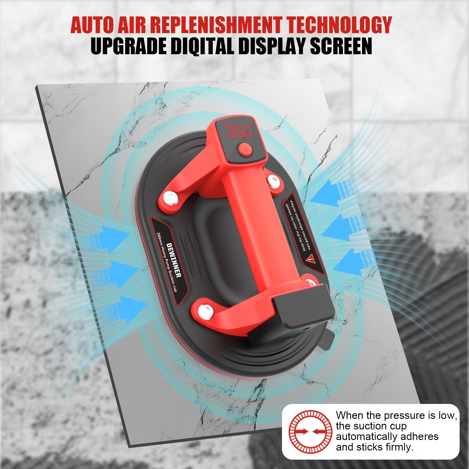 AUTOMATIC CORDLESS ELECTRIC VACUUM SUCTION CUP WITH LCD 3,0Ah AKU Brand DEWINNER