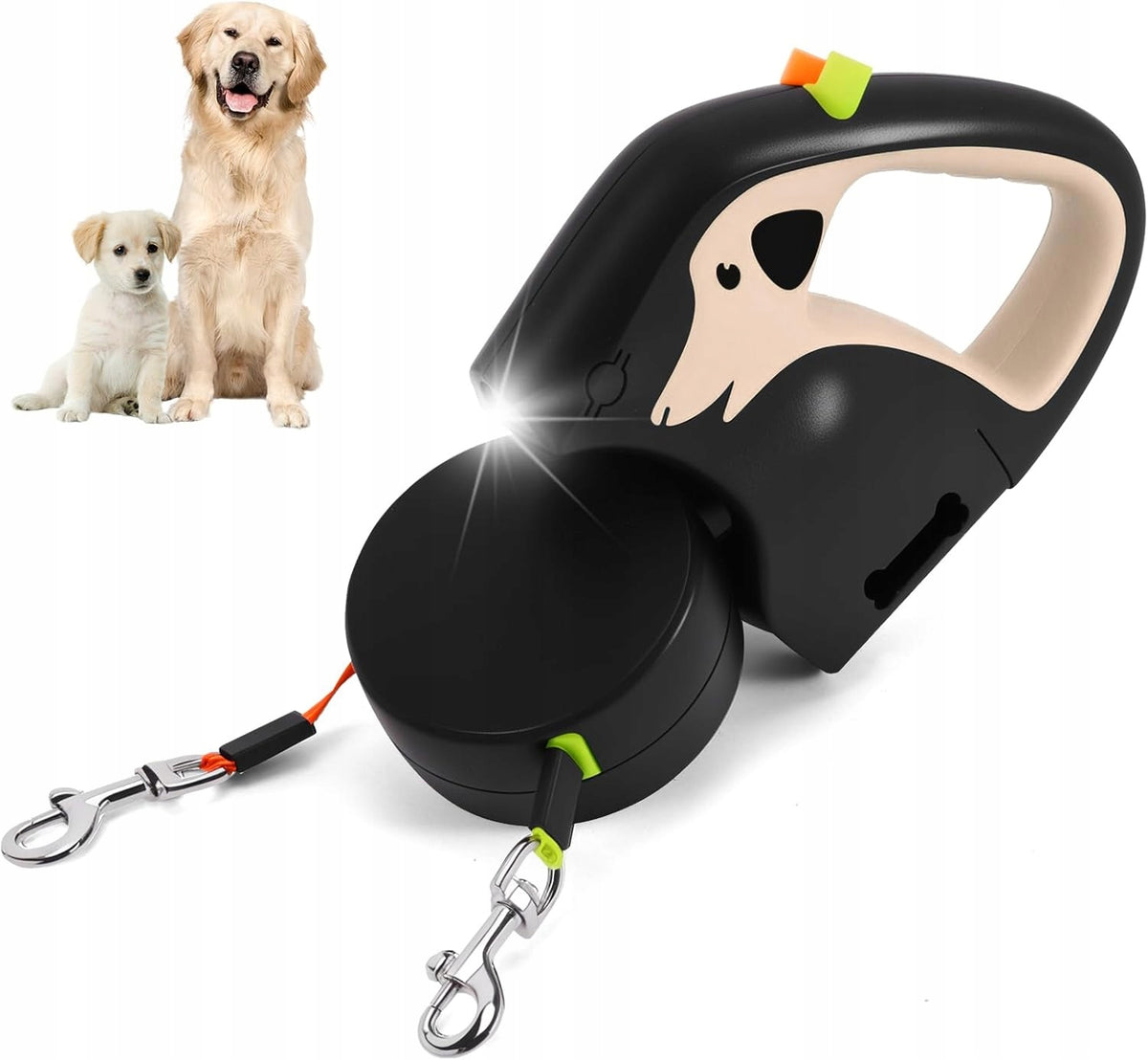 AUTOMATIC LEASH FOR TWO DOGS 3M WITH LOCK AND BUILT-IN LIGHT