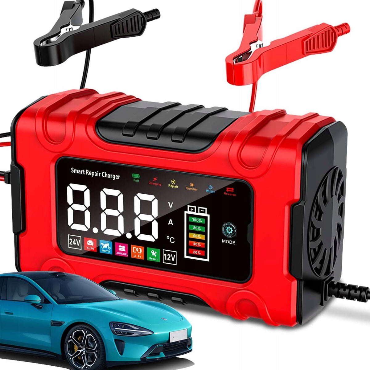 AUTOMATIC SMART RECTIFIER BATTERY CHARGER LCD 12V 24V 10A