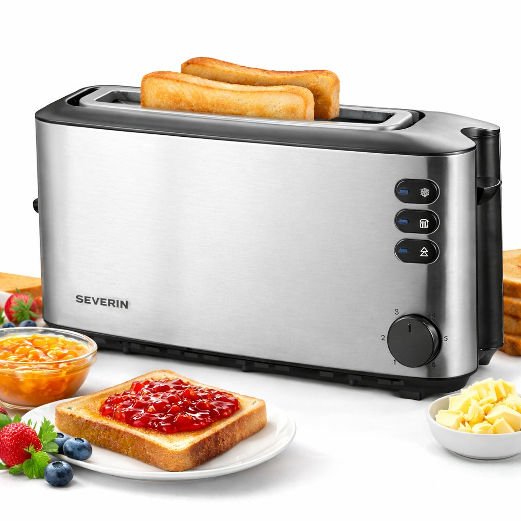 AUTOMATIC TOASTER 1000W LONG CHAMBERS STAINLESS STEEL SEVERIN AT2515