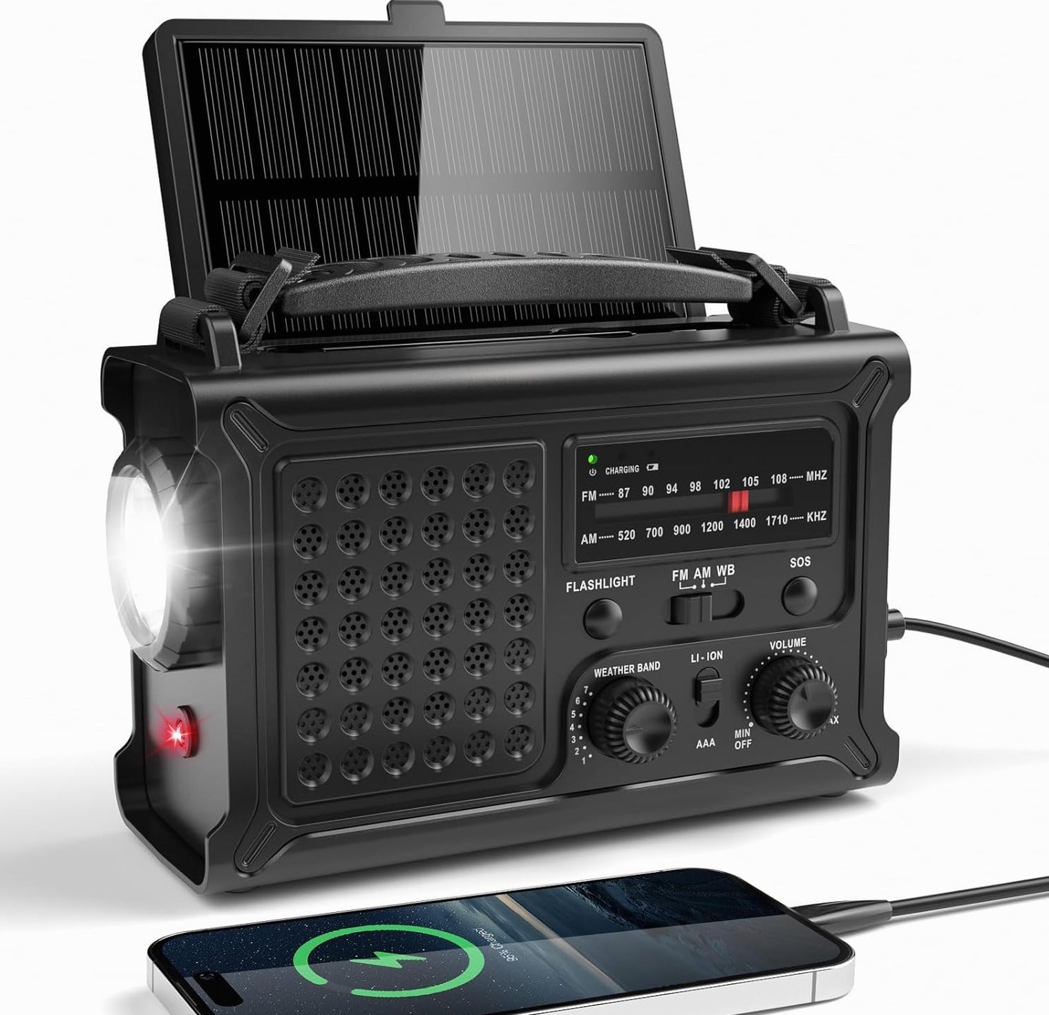 AWARYJNE PRZENOŚNE Z KORBKĄ AM FM SŁONECZNE LATARKA POWERBANK