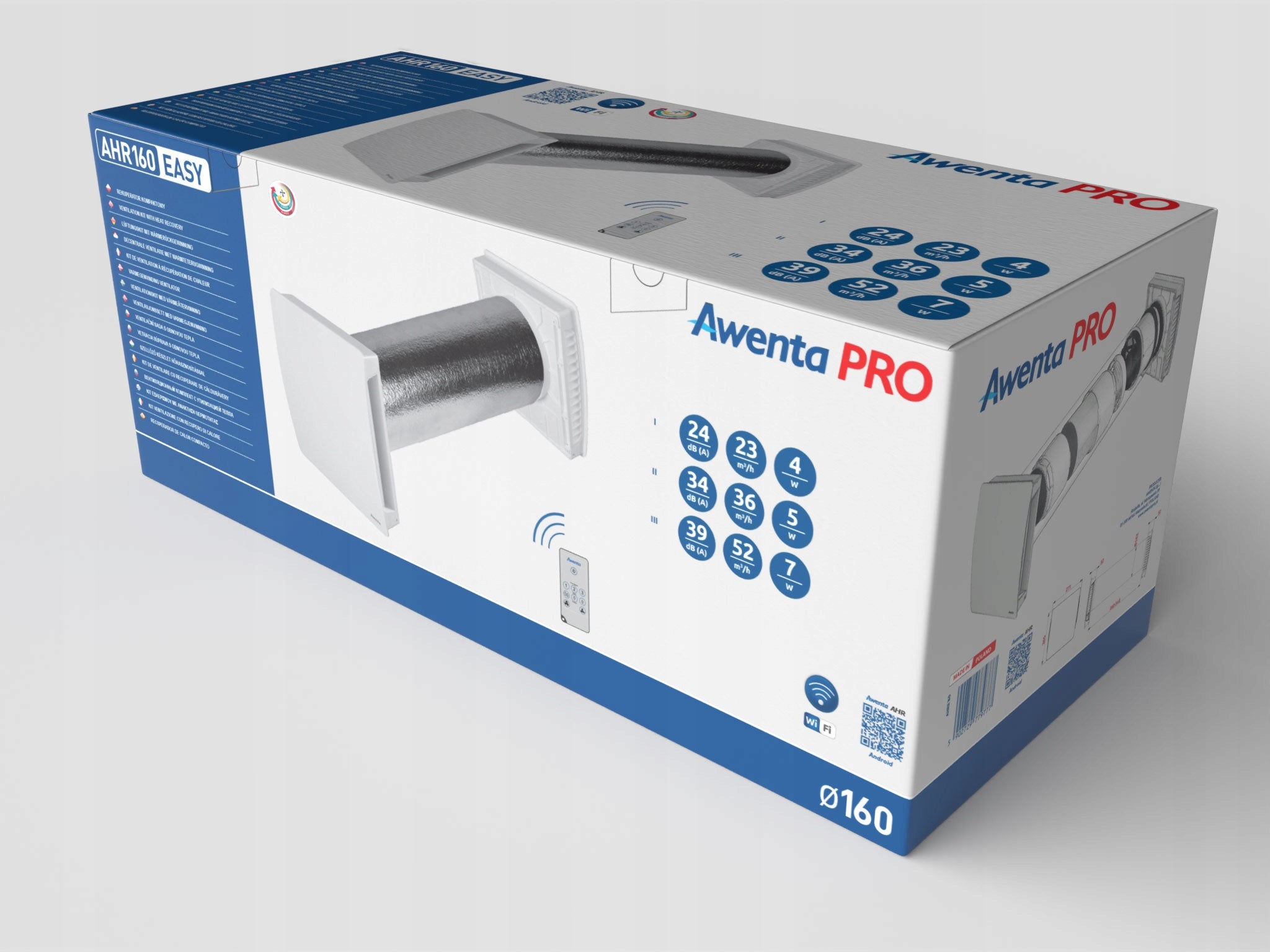 AWENTA RECUPERATOR DECENTRAL VENTILATION AHRE160 WIFI EASY PILOT Range of energy efficiency classes A+ - G