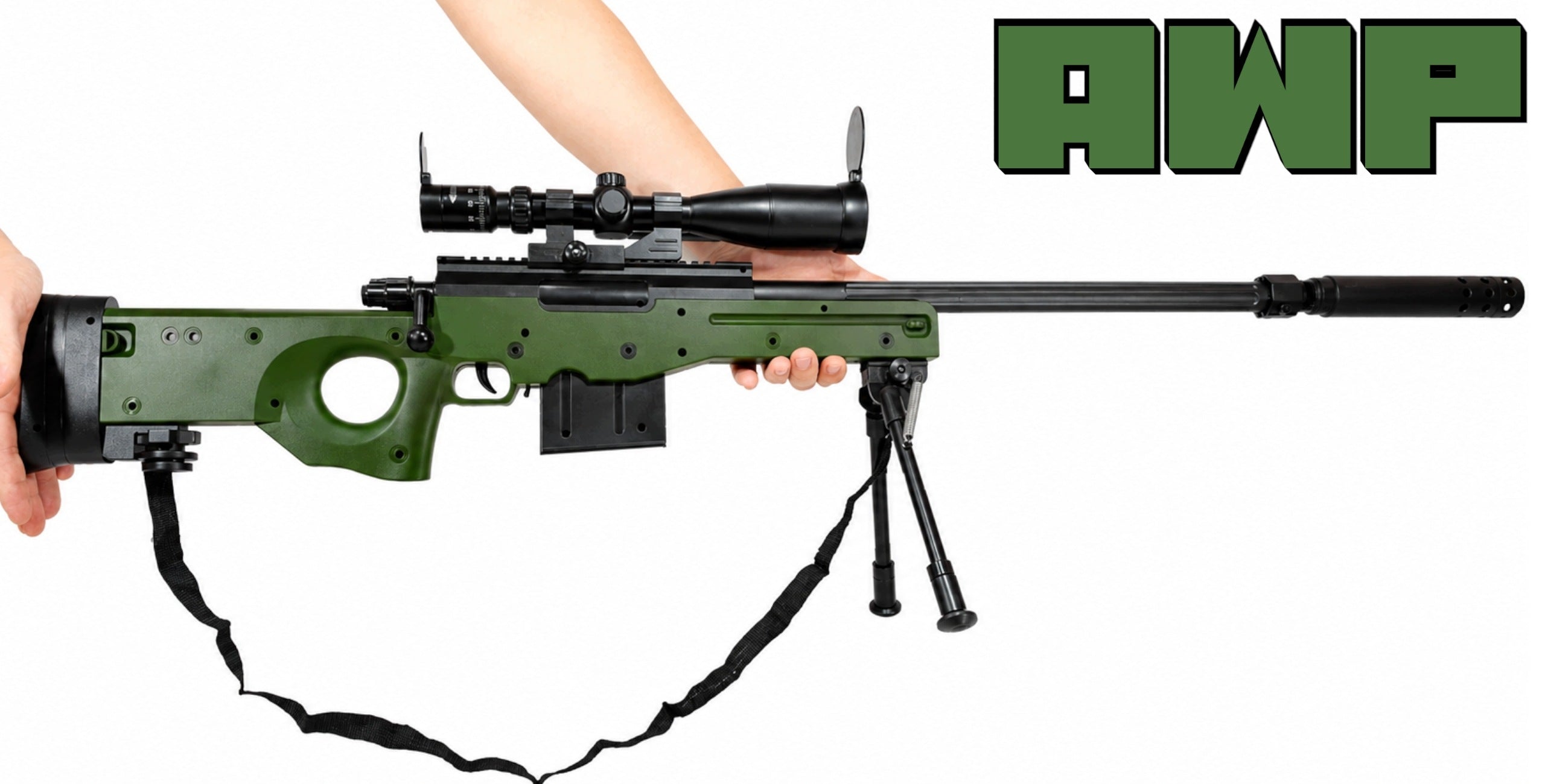 AWP SNIPER RIFLE SNIPER BALL 6 MM SCOPE ZOOM LASER BIPOD 108CM Packaging status original