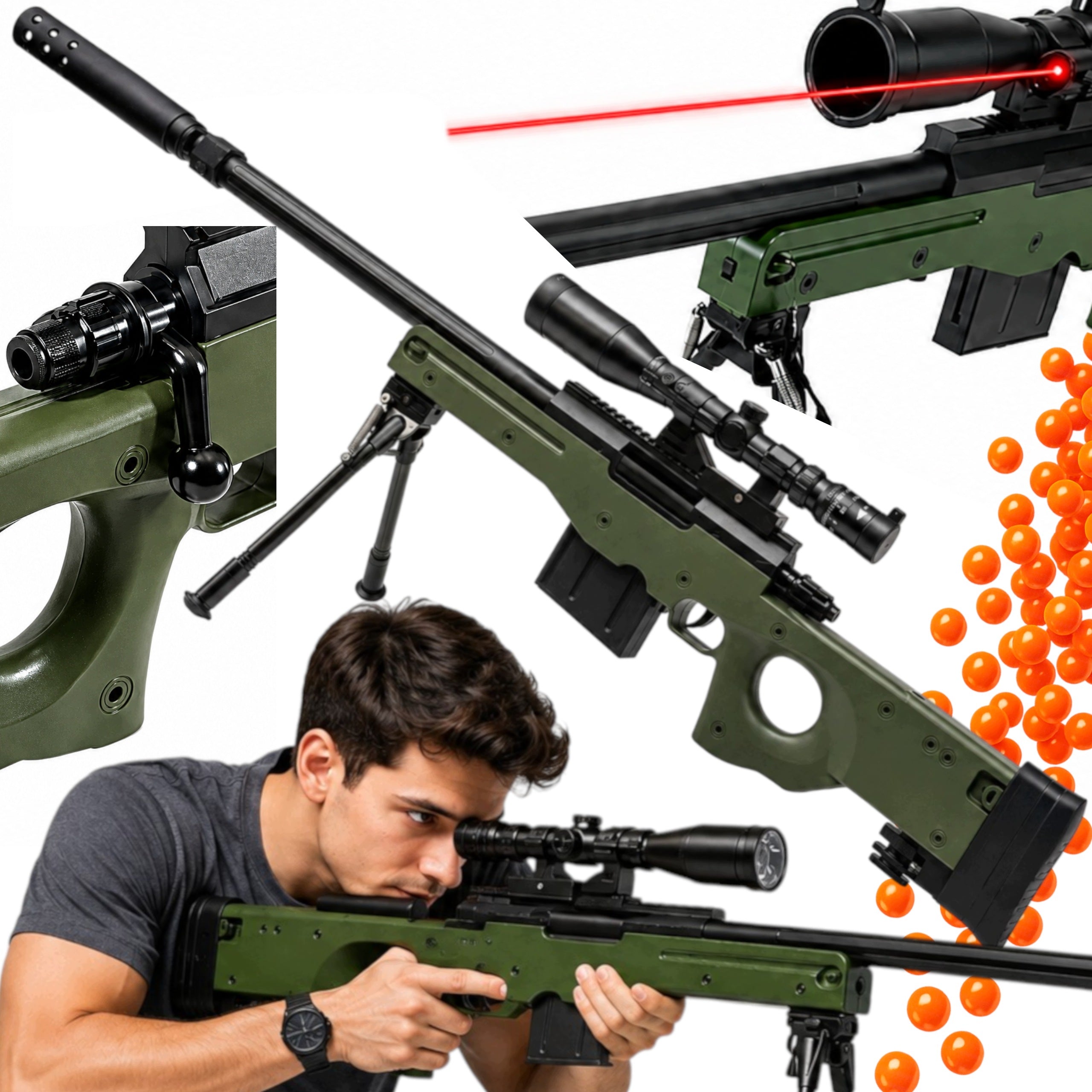 AWP SNIPER RIFLE SNIPER BALL 6 MM SCOPE ZOOM LASER BIPOD 108CM