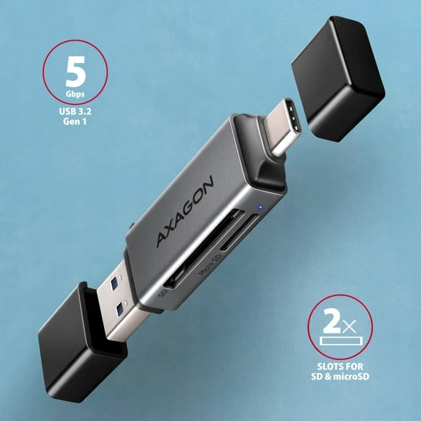 AXAGON CRE-DAC, USB-C + USB-A, 5 Gbps - MINI čtečka karet, 2-slot & lun SD/ Manufacturer Axagon