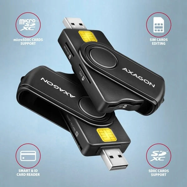 AXAGON CRE-SMP2A, USB-A PocketReader 4-slot čtečka Smart card (eObčanka) + Manufacturer Axagon