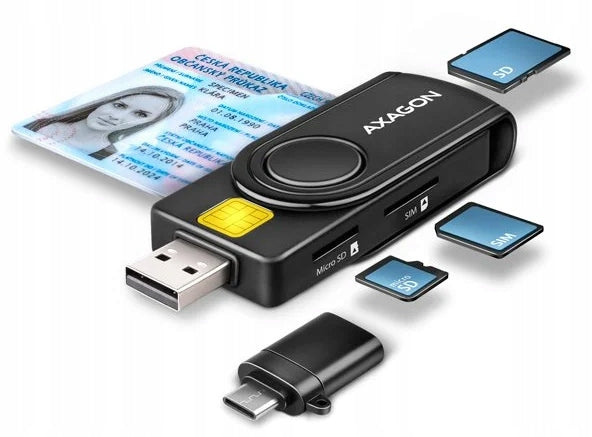 AXAGON CRE-SMP2A, USB-A PocketReader 4-slot čtečka Smart card (eObčanka) +