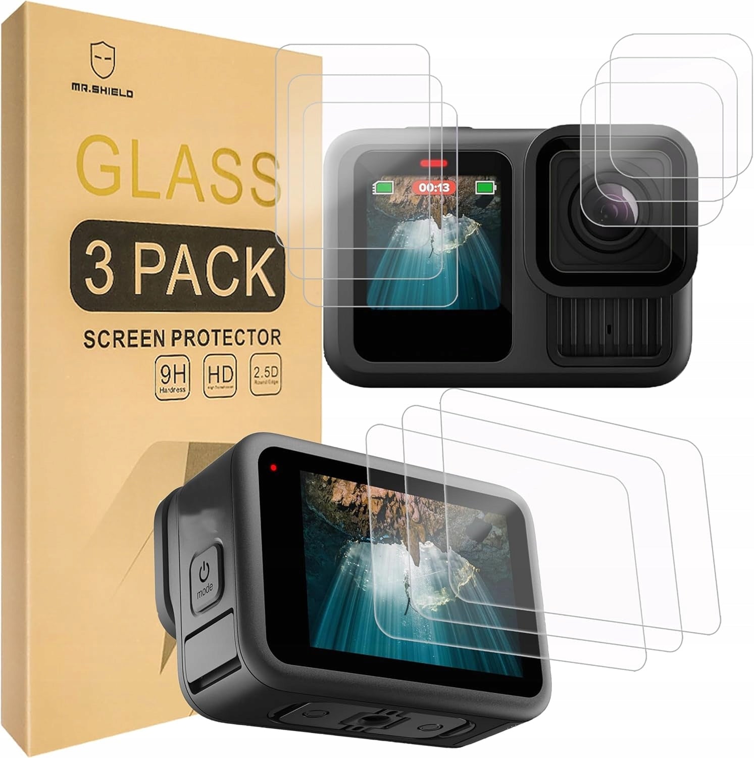 Accessories for GoPro HERO 13 12 11 10 9 - Tempered Glass Set of 9 - 3kpl