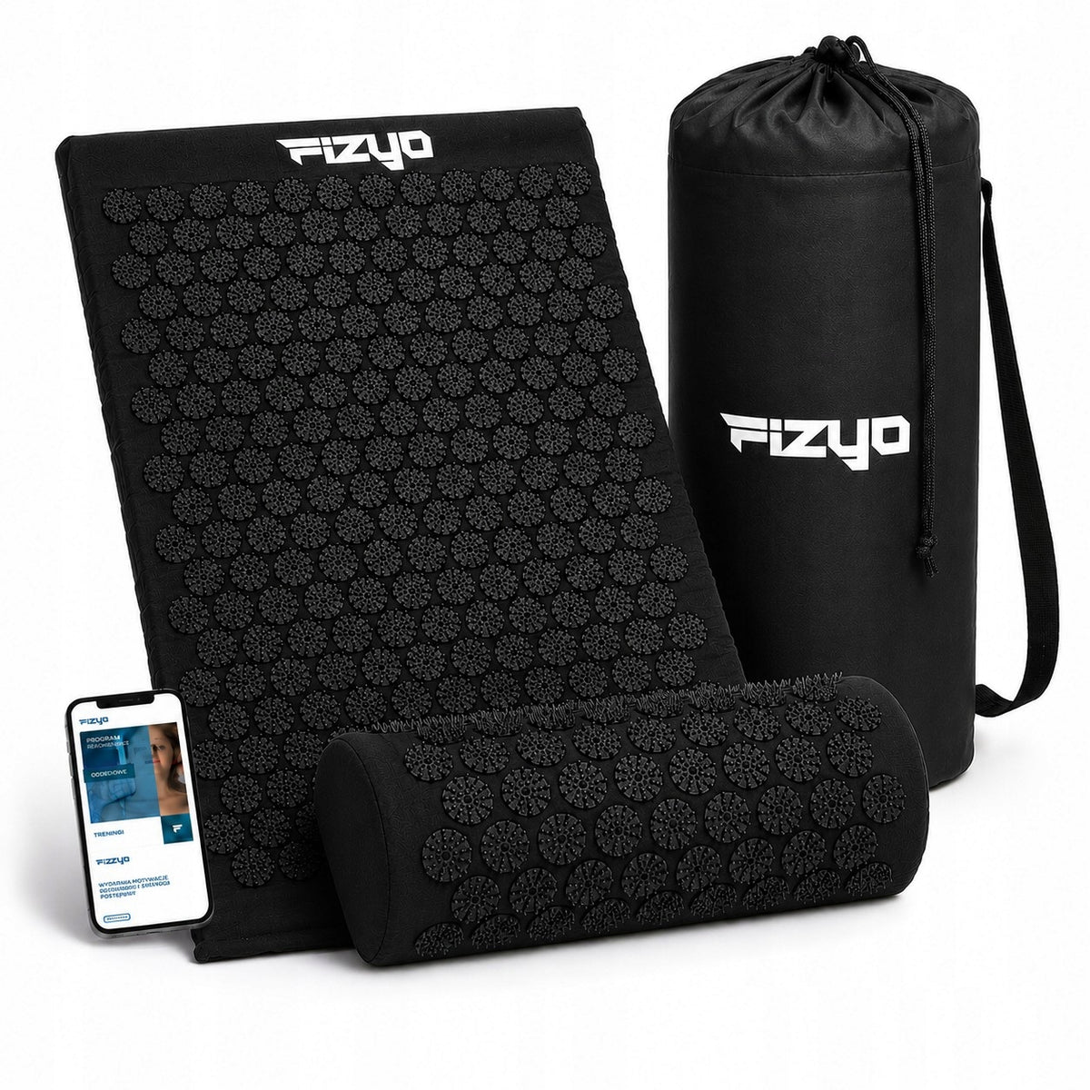 Acupressure Mat with Spikes FIZYO Stimulates Health Massage Black + Pillow