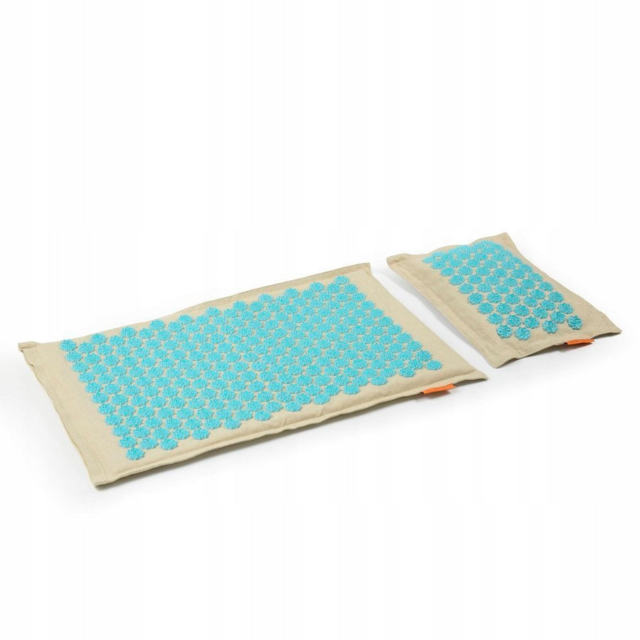 Acupressure mat set PREMIUM pillow bag natural linen coconut buckwheat Color blue