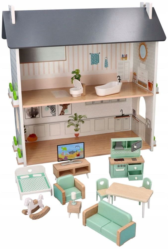 Adam Toys Large, cozy wooden dollhouse