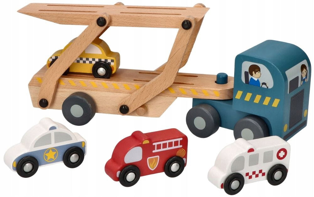 Adam Toys Wooden Tow Truck with Rescue Cars
