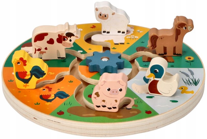 AdamToys Sliding wooden animals from farm labyrinth 6 animals 2+