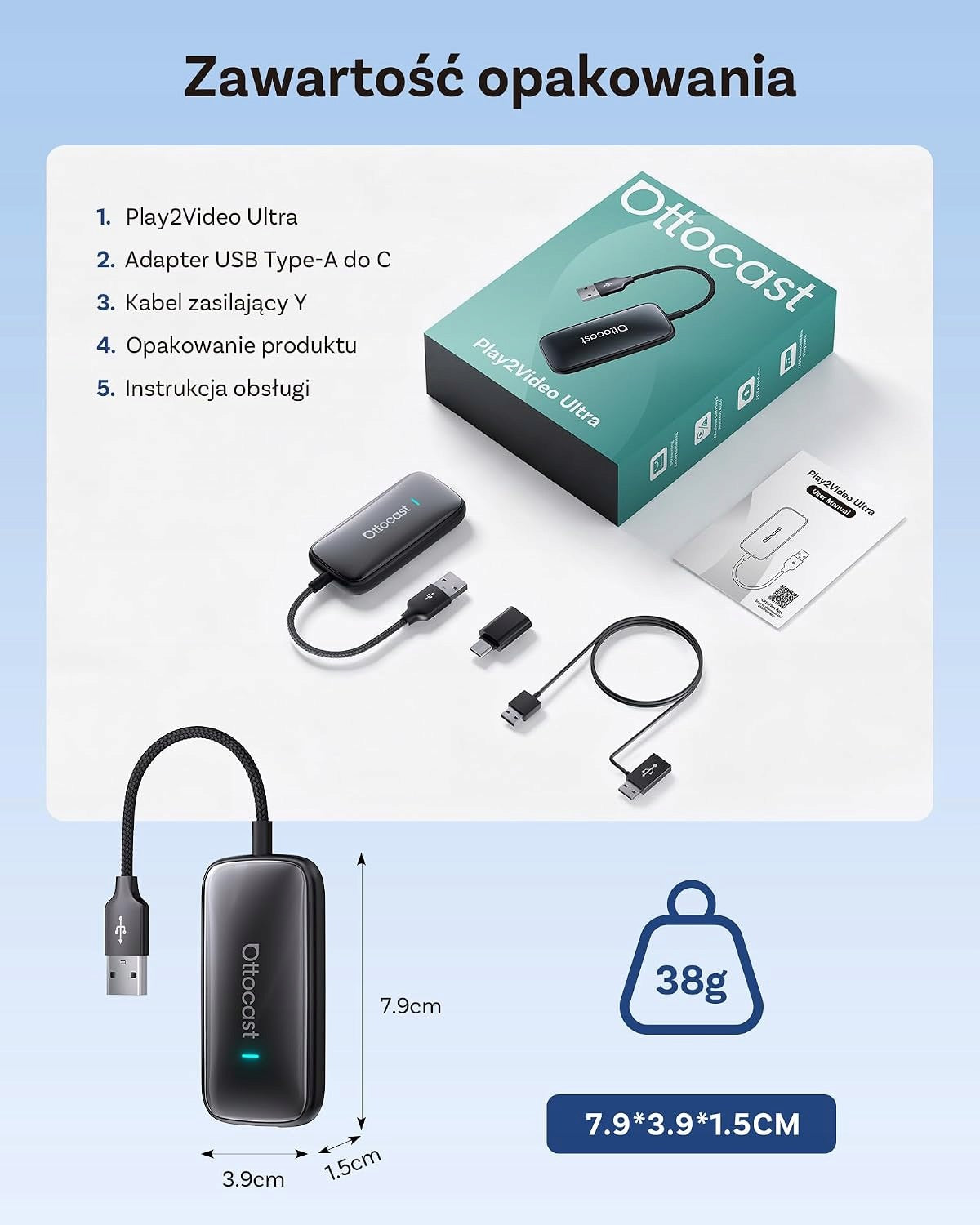 Adapter Ottocast Play2Video CA515 Wireless CarPlay Android YouTube Manufacturer code CA515-T