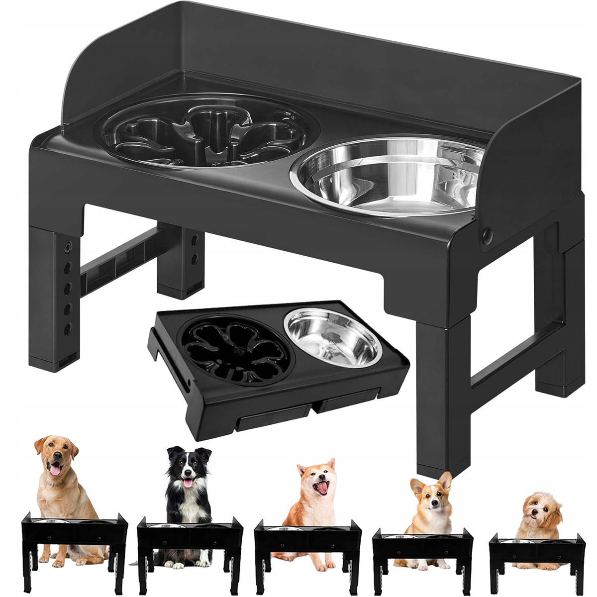Adjustable Dog Bowl On Stand Food and Drink Bowls Non-Slip